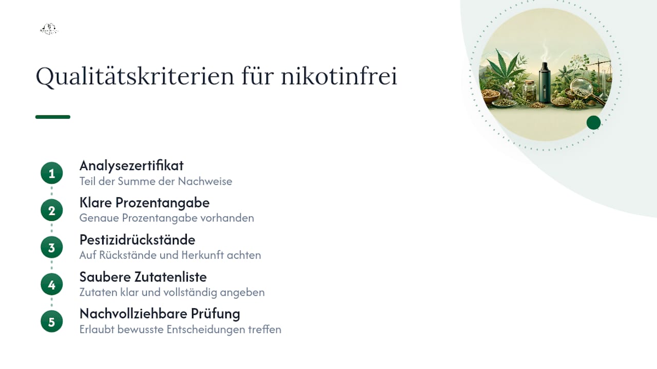 Übersicht der Qualitätsmerkmale für nikotinfreie Kräutermischungen