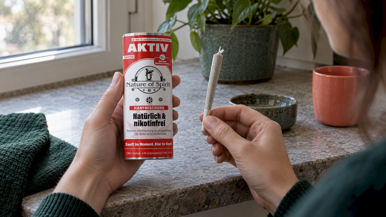 CBD-Hanfmischung neben einem unangezündeten Joint