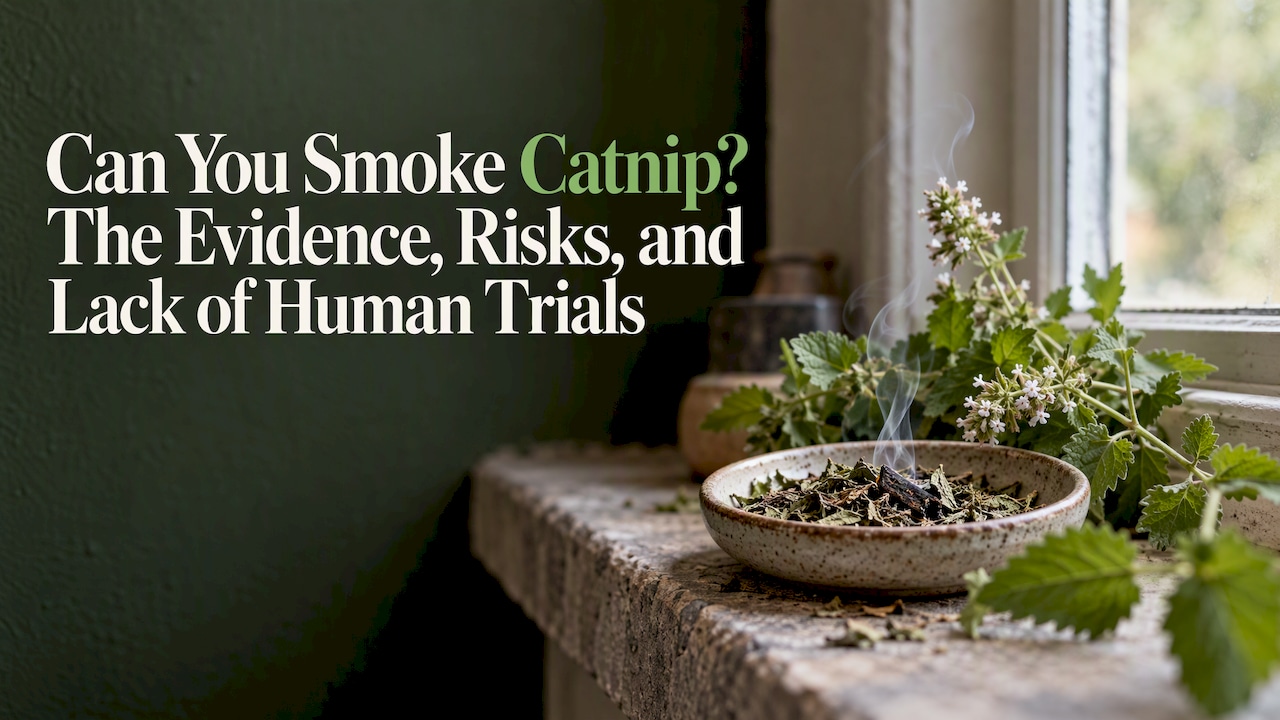 Catnip leaves beside a faint wisp of smoke