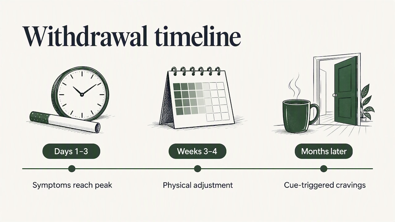 Timeline from withdrawal onset through later cravings
