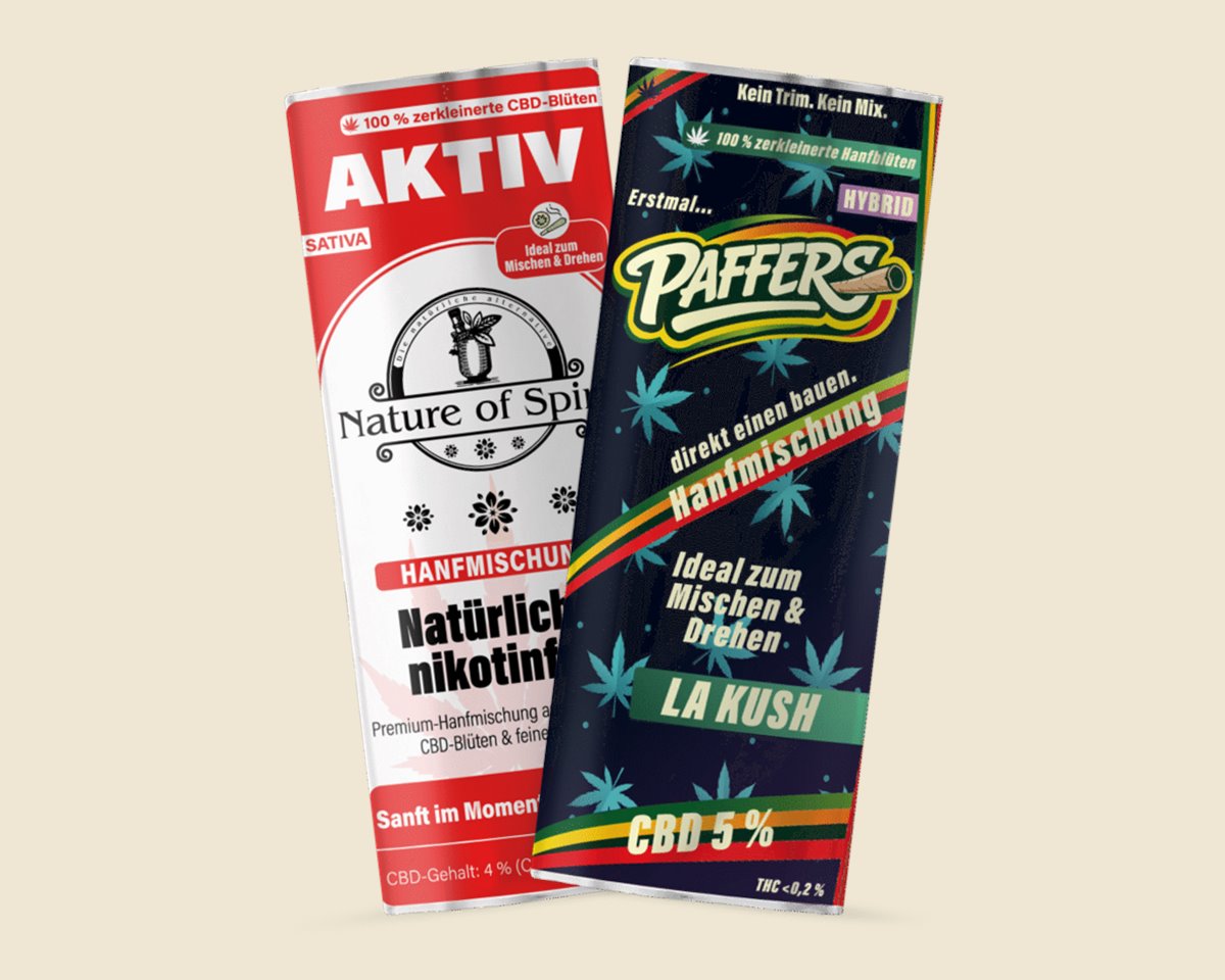 Milde CBD-Hanfmischungen: Aktiv 4 % und La Kusch 5 %, je 25 g